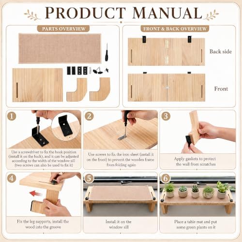 Adnee Natural Wood Window Sill Plant Shelf, Adjustable Window Sill Extender - Image 4