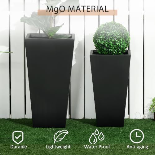 Outsunny 2-Pack Outdoor Planter Set with Drainage Holes, 22in & 18in, Black - Image 5