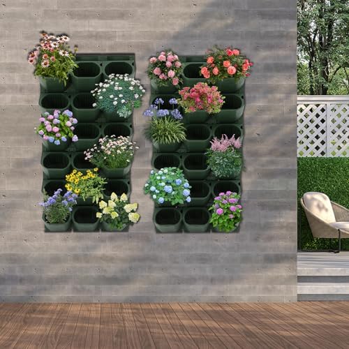 36-Pot Vertical Wall Planter System, Modular Wall-Mounted Living Garden Kit, Durable PP Injection Molded Stackable Plant Holder with Non-Woven Fabric for Indoor Outdoor Flowers Vegetables (Army Green) - Image 6