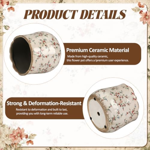 Bokon 7 x 6.3 Inch Ceramic Planter Vintage Scroll Planter,White Floral - Image 3