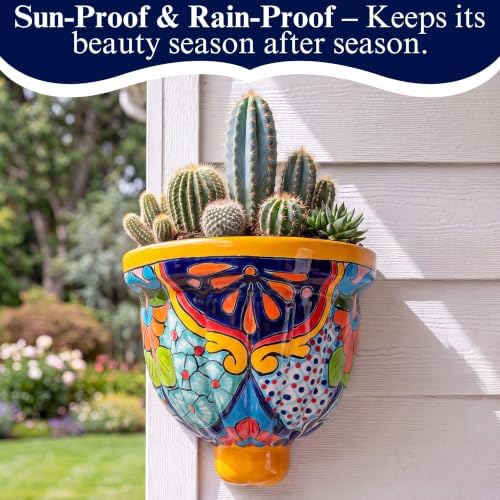 Talavera Wall Planter - Handmade Mexican Hanging Pot (Yellow-Large) - Image 6