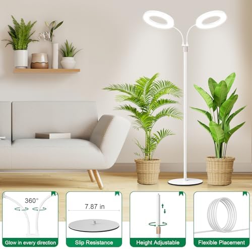 LBW Dual Head Grow Light with Stand for Indoor Plants, Full Spectrum Grow Light for Multiple Tall Plants, Adjustable Height up to 68", Auto Cycle Timer 6/8/12/16H, 5-Level Dimmable, 3 Lighting Modes - Image 6