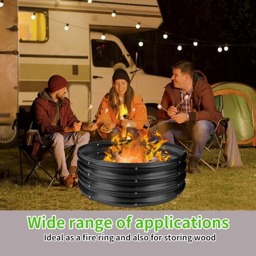 36-Inch Round Galvanized Steel Fire Ring/Fir Pit for Outdoor,Durable Round Galvanized Steel Raised Garden Bed for Planting- 3×3×1FT,0.8MM Thick (36 ins Diameter x 12 ins high, Black) - Image 3