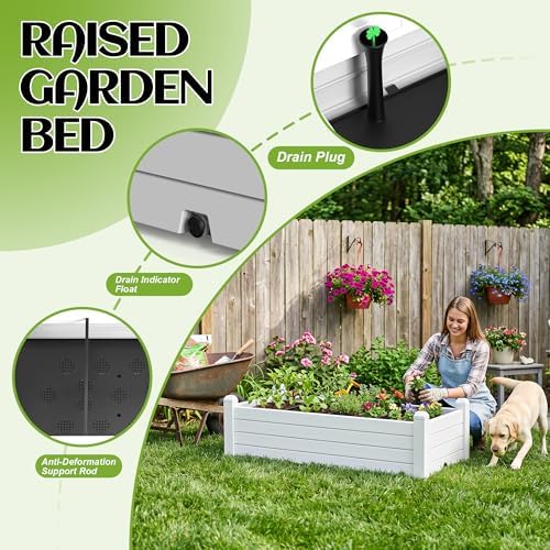 Small Raised Garden Bed, Durable Resin Planter Boxes Outdoor with Drain Plug and Water Level Monitor for Plants Vegetables Flowers Fruits(Ashen) - Image 3