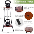 2 Tier Tall Plant Stand Indoor, Round Wooden Shelf, Walnut Black - Image 2