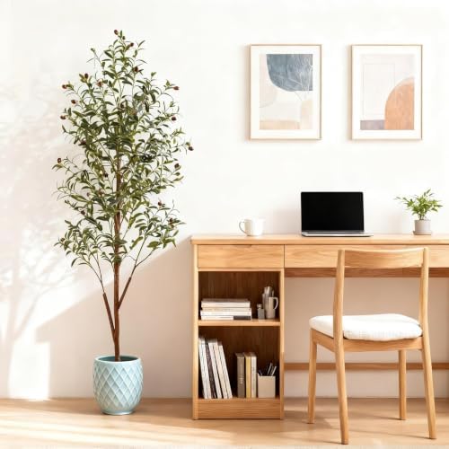 6Ft Artificial Olive Tree with Moss & Basket - Indoor Tall Faux Olive Tree in Planter, Large Fake Olive Silk Tree with Realistic Branches and Fruits for Home Decor, Office, Living Room - Image 3