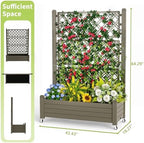 PatioZen Raised Garden Bed with Trellis, 21 Gallon Self Watering Planter Box with Lockable Wheels & Drainage Holes for Climbing Plants Vegetables Flowers, Anti-Rust Resin for Backyard Patio (Grey) - Image 2