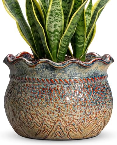 10 Inch Plant Pot, Ceramic Planter, Yellowish Brown by Fivepot