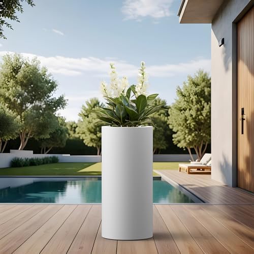 Kante White Concrete Planter 23.6" Tall All-Weather Round Accent Pot - Image 5