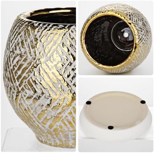 Ceramic Plant Pots for Plants Indoor 7.5 Inch Round Gold and White Flower Pot Gilded Decorative Planter with Drainage Hole and Saucer Modern Ceramic Pot for Succulents Orchids Cactus Herbs Home Decor - Image 4
