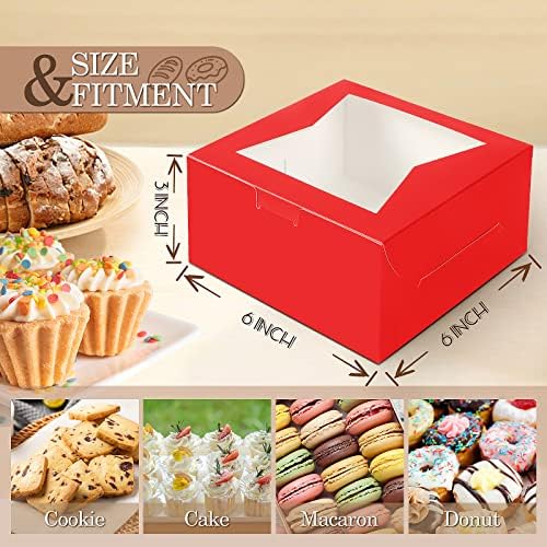 KPOSIYA 65PCS Bakery Boxes with Window 6x6x3 Inches 5 Style Cookie Boxes Small Pastry Boxes for Candy, Dessert, Pastry, Donuts, Birthday Party, Wedding(Red) - Image 2