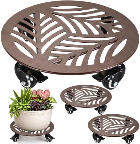 3-Pack Large Metal Plant Caddy with Wheels 13 Inches Heavy-duty Rolling Plant Stands with Casters Wheeled Flower Pot Mover Rollers Rust-proof Iron Planter Dolly Coasters for Indoor Outdoor Use by PartyZealot