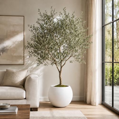 Panlaolao 13.5" H x 17" Dia (12" Pot Opening) Round Fiberstone Planter with Drainage Hole, White, Indoor/Outdoor Large Plant Pot for Home Patio Garden, Ideal for Large Plants - Image 2