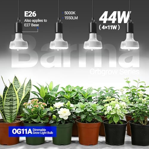 Barrina OG11A Grow Light Bulbs for Indoor Plant, 5000K 11W, 4 Packs, White - Image 3