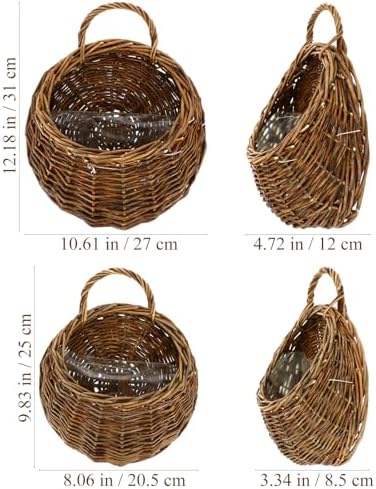 2pcs Handmade Wicker Hanging Flower Basket Set with Liners for Plants - Image 4