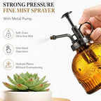 Vintage Glass Spray Bottle with Metal Pump – Retro Embossed Plant Mister, Thick Clear Glass Water Sprayer for Indoor Plants & Home Decor, Refillable Fine Mist Sprayer (3PCS) - Image 4