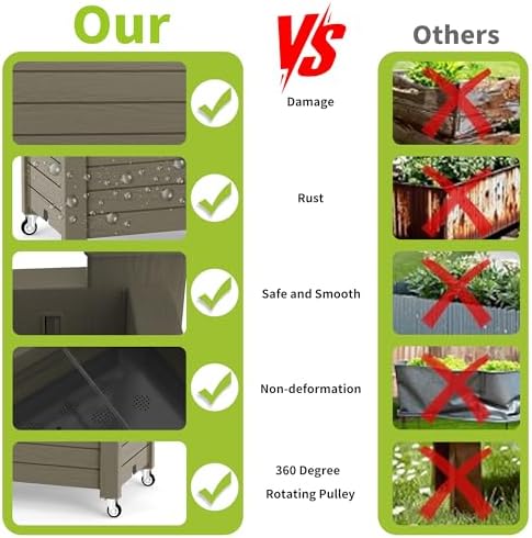 Elevated Raised Garden Bed with Wheels,Outdoor Large Resin Patio Planter Box Stand Divisible with Drain Plug,Water Monitor for Plants Vegetables Flowers Fruits(Grey,43.31 * 17.72 * 33.66) - Image 3