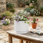 8 Inch Pots for Plants, Ceramic Plant Pots with Saucer, White - Image 4