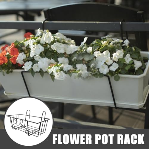 Cabilock 2Pcs Balcony Hanging Railing Planter Basket Flower Pot Holder Plant Iron Racks Fence Metal Potted Stand Mounted Rectangular Plant Baskets Shelf for Fence - Image 5