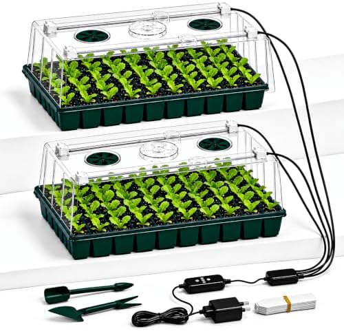 2-Pack 60-Cell Seed Starter Tray with Grow Light, 1-24H Timer by Plantapulse