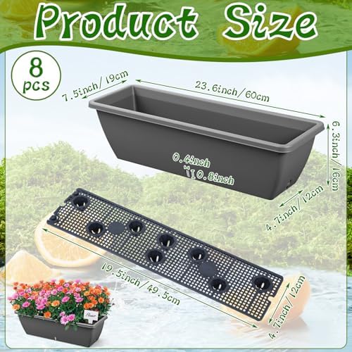 8 Pcs 24 Inch Plastic Window Boxes Planters, Gray - Image 2
