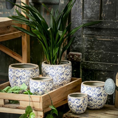Reto Rustic Ceramic Flower Pots for Garden Plants and Succulents,Distressed Cracked Glazed Planters with Drainage Holes Tuscan Flower Pots for Outdoor,Bluem,no Hole - Image 7