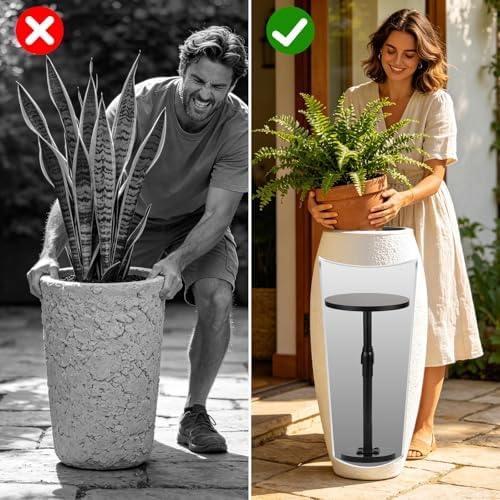 Plant Stand, Plant Risers for Inside Pots, Adjustable 12-21" with 3 Interchangeable Bases 6" 8" 10" - Metal Lifter for Tall Square Round Tapered Pots, Pot Filler Insert for Indoor Outdoor Garden, 2 PCS - Image 6