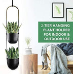 Modern Metal Hanging Planter for Indoor Outdoor Plants with Hook 2 Tier Boho Wall and Ceiling Flower Pots Baskets Holder Home Office Decor(Black) - Image 6