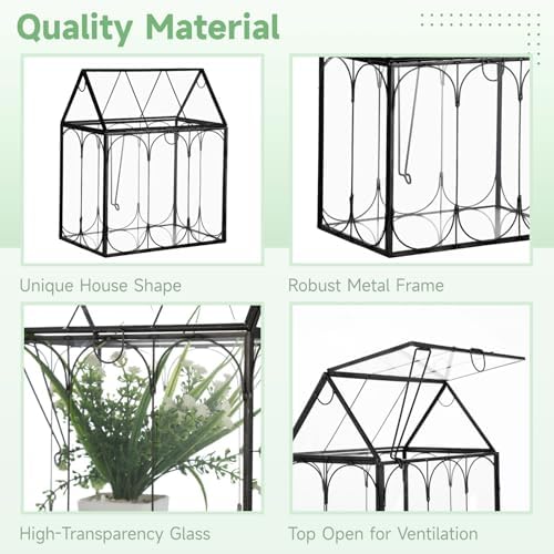 Glass Plant Terrarium Container with Lid, House Shape Geometric Terrarium - Image 3