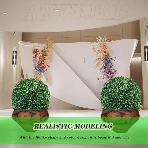 Round Faux Boxwood Decorative Balls Dia 16in, Artificial Plant Topiary Ball Faux Boxwood Grass Balls, Eucalyptus Leaf Topiary Ball, Faux Grass Decor Fake Plant Small Artificial Plants - Image 2