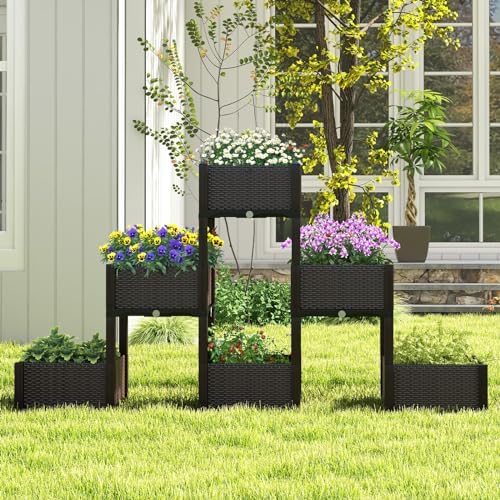 S AFSTAR Raised Garden Bed with Removable Legs & Brackets, 6 Pack Elevated Garden Planter Kits for Flowers Fruits Vegetables, Multiple Combination Planting Box Container for Garden Patio Balcony - Image 2