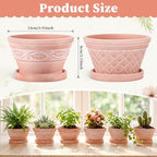 Maxdot Set of 6 Embossed Succulent Pots 6" Small Terracotta Pot, Wide Style - Image 2