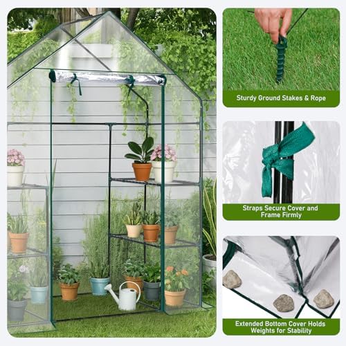 Outvita Walk-in Greenhouse, 3 Tiers 4 Shelves, Durable PE, 56"x29"x77" - Image 5