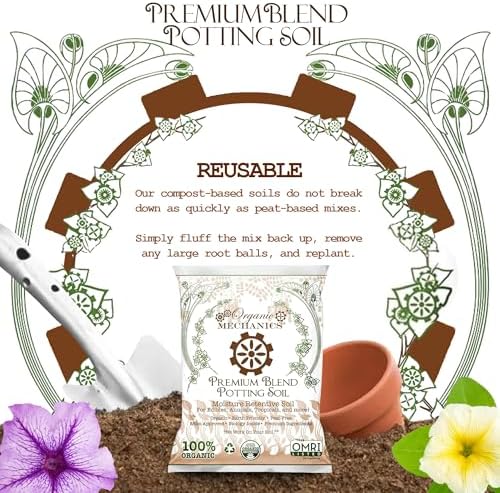 Organic Mechanics Premium Blend Potting Soil, 1 Cu Ft - Moisture-Retentive, Peat-Free, Compost - Enriched Mix with Worm Castings & Perlite for Houseplants, Annuals, Veggies & Tropical Plants - Image 4