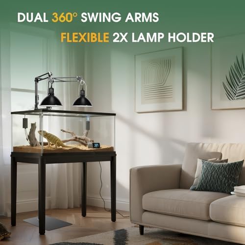 MECESOR Dual Reptile Lamp Stand,15.7-74.3 Inch Height Adjustable Reptile Light Stand,360°Rotatable Flexible Arms,Heat Lamp Stand for Reptiles Tank,Terrariums,Amphibian Cages&Plants - Image 7