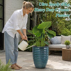 17 Inch Large Ceramic Planter, Handmade Tall Ceramic Plant Pots, Army Green - Image 5