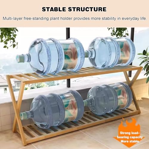 Plant Stand for Indoor Outdoor Tiered Plant Shelf 2 Tier Bamboo Flower Holder Ladder Rack for Multiple Plant Pot Stand for Living Room Balcony Garden,White-27.6" L - Image 7