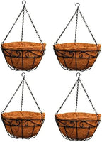 Ashman Metal Hanging Planter Basket with Coco Coir Liner Round Wire Plant Holder Chain Porch Decor Flower Pots Hanger Garden Decoration Indoor Outdoor Watering Hanging Baskets (4) by AshmanOnline