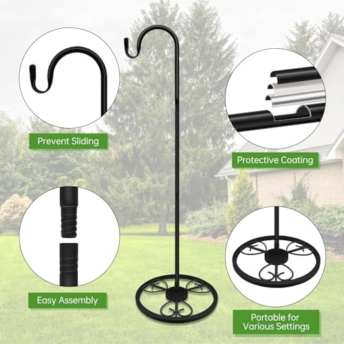 Upgraded Adjustable Shepherds Hooks for Outdoor Indoor, 63 Inch Wind Chime Stand, Shepherds Hooks for Hummingbird Feeders, Hanging Plants, Lanterns, Wind Chime - Image 3