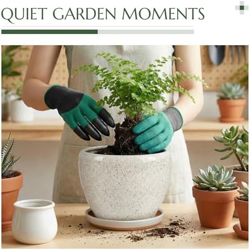 10.2 Inch Ceramic Planter with Saucer Leak-Proof Mesh &Drainage, Round Plant Pot with Gardening Gloves for Indoor Outdoor Plants - Image 6