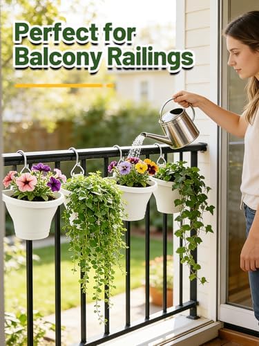 MADHOLLY 6Pcs Vertical Hanging Planters for Outdoor Plants - Wall Plant Holder for Indoor Decorations Garden Fence, Plastic Flower Pots with Drainage Grid and Hooks (White) - Image 4