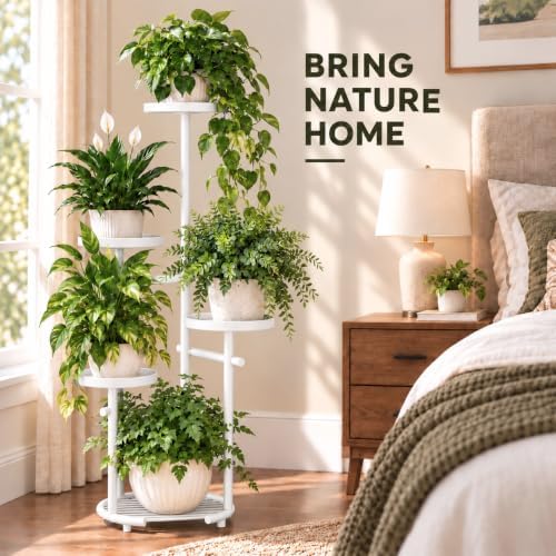 TOSKING Tall 5-Tier Round Metal Corner Plant Stand Indoor, Anti-Tip, White - Image 3