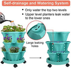 GameXcel Vertical Planter Tower - 3 Tier Stackable Garden Planters with Wheels and Tools Plant Pots for Strawberry Herb Flower and Vegetable Indoor Outdoor Use Teal 2 Pack - Image 4