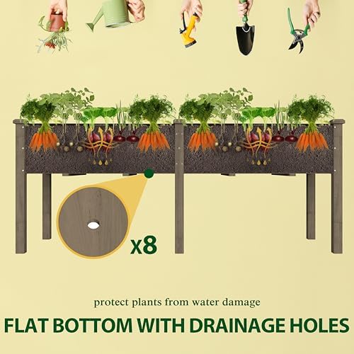 MUPATER 6'x1.8' Raised Garden Bed, Cedar Elevated Planter Box with 8 Drainage Holes, 6.8 Cubic Feet Potting Space, Wood Raised Garden Beds Outdoor with Six Legs for Garden, Patio and Greenhouse, Brown - Image 5