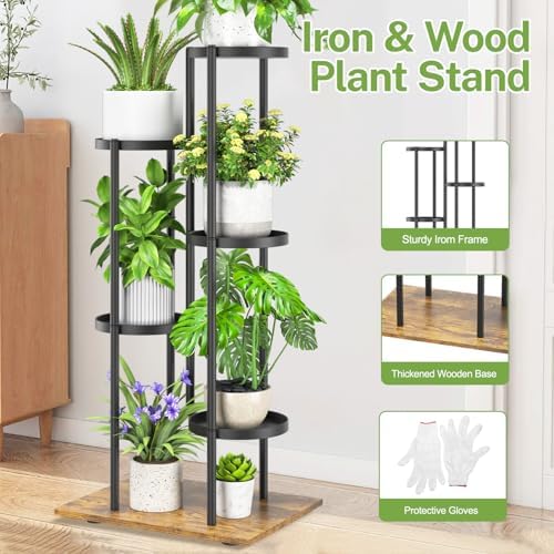 iDavosic.ly 5 Tier Plant Stand Indoor Outdoor, Black & Brown, 7.9 Inch Tray - Image 3