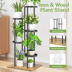 iDavosic.ly 5 Tier Plant Stand Indoor Outdoor, Black & Brown, 7.9 Inch Tray - Image 3