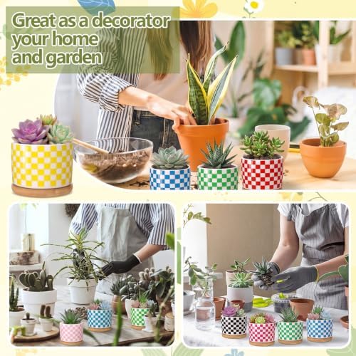 Threehoney 12 Pcs 3.14" Ceramic Succulent Pot with Drainage Hole, Plaid - Image 5