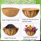 4pcs 16 inch Metal Hanging Baskets Round Wire Plant Stand with Coco Lining Cushion Decorative Planter Hanger Garden Indoor Outdoor Watering Hanging Basket （AX） - Image 5