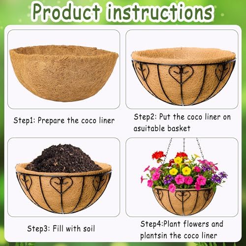 4pcs 16 inch Metal Hanging Baskets Round Wire Plant Stand with Coco Lining Cushion Decorative Planter Hanger Garden Indoor Outdoor Watering Hanging Basket （AX） - Image 5
