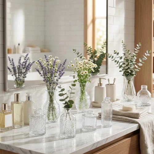 32 PCS Assorted Vintage Bud Vases, Colorful Glass Small Vases Bulk, for Centerpieces, Wedding Table Decor, Home Decorations & Gifts (Clear Series) - Image 5